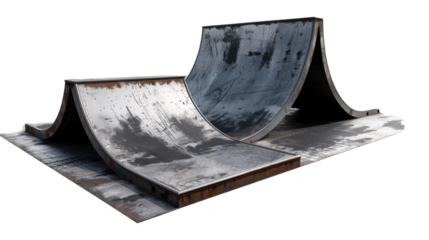 Urban Ramp: An weathered steel skate ramp awaits, inviting urban adventurers to embrace the thrill of skating