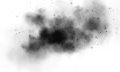 Black smog cloud effect, with small dust particles, isolated transparent special effect. Fog, vapour, magic haze. PNG.
