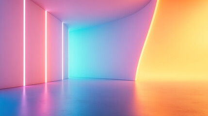 Minimalist interior with soft gradient lighting, evoking calm and modern elegance.