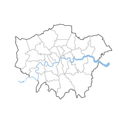 London map with districts and waterways