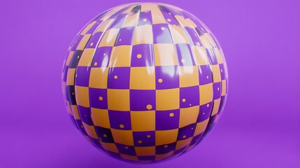 Obraz premium Abstract sphere with purple and gold checkered pattern.