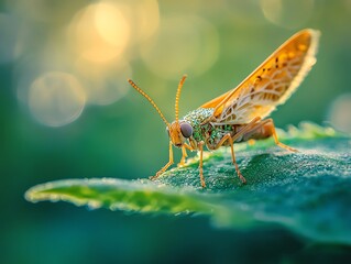 Close-up of a grasshopper on a leaf.