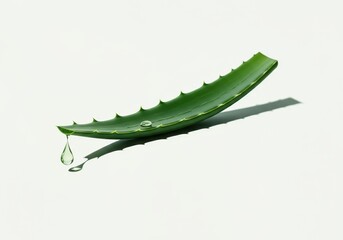 Naklejka premium Fresh aloe vera leaf with a droplet of water, symbolizing natural skincare