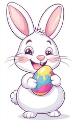 Fototapeta premium Cute Cartoon Rabbit Holding Colorful Easter Egg in Bright Style