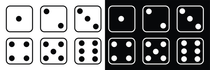 Game dice set isolated on transparent background. Set of dice in flat and linear design from one to six. Traditional game die with marked with different numbers of dots . vector illustration. 