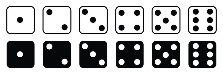 Game dice set isolated on transparent background. Set of dice in flat and linear design from one to six. Traditional game die with marked with different numbers of dots . vector illustration. 