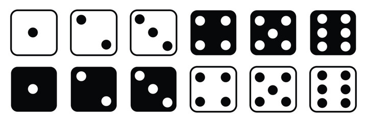 Game dice set isolated on transparent background. Set of dice in flat and linear design from one to six. Traditional game die with marked with different numbers of dots . vector illustration. 