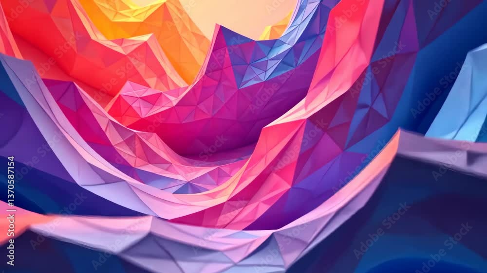Aufkleber vibrant low poly geometric landscape with colorful shapes evolving and morphing seamlessly.
