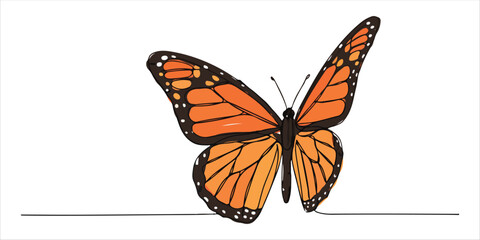 Butterfly Beautiful flying single line art drawing sketch on white background