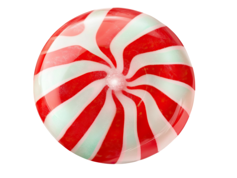 Round Peppermint Candy with Red and White Swirled Pattern