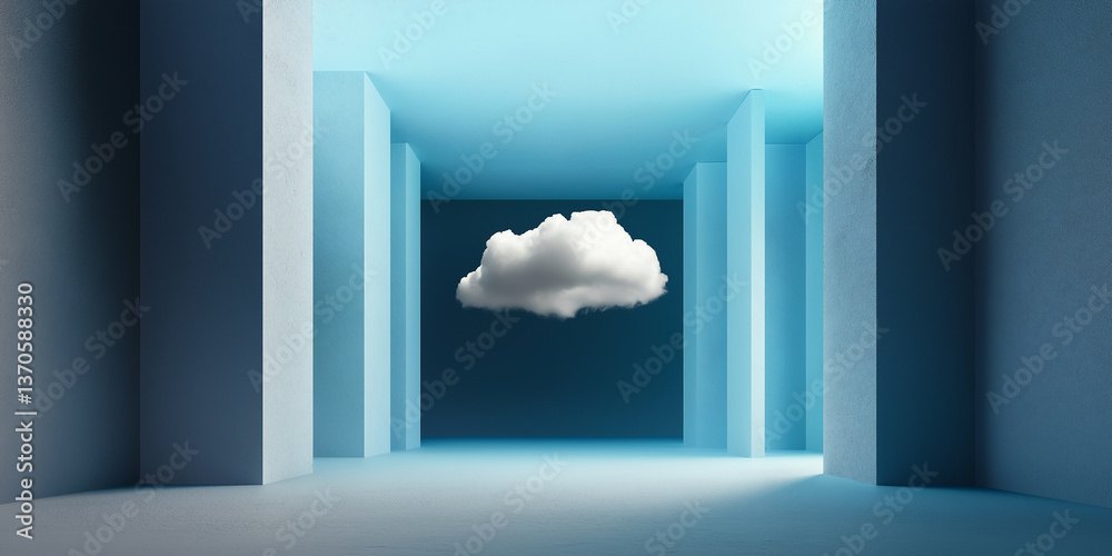 Poster cloud computing concept: white cloud floating in blue room