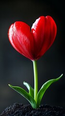 Heart-shaped tulip in dark soil
