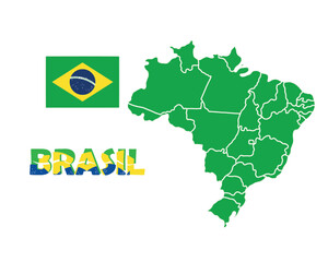 Federal Republic Of Brazil. The Capital Is Brasilia. Flag Of Brazil. Map of the continent of South America with country borders. Vector graphics.