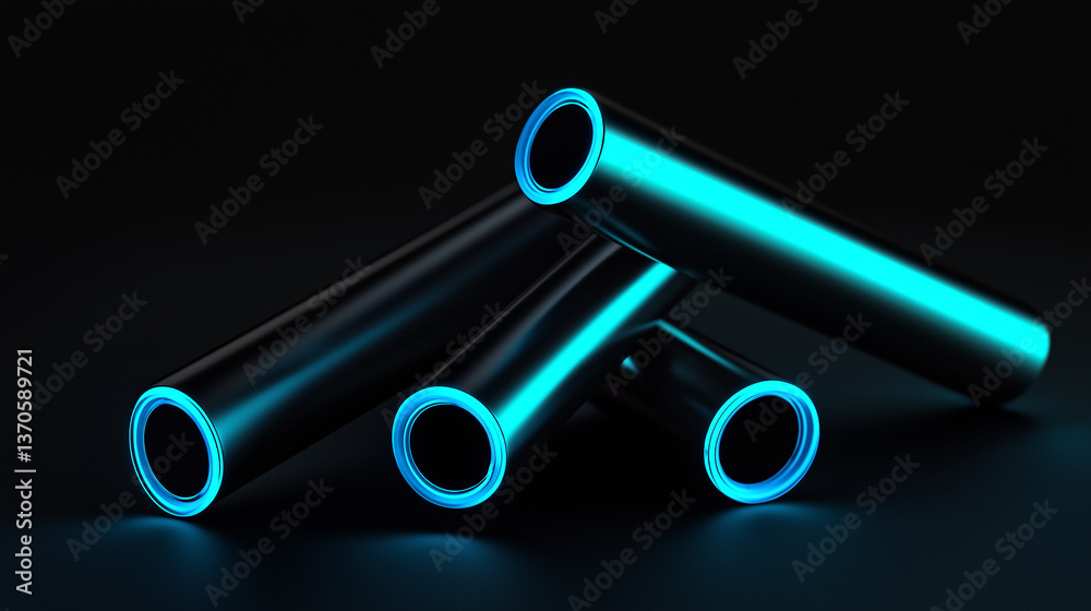 Aufkleber Glowing neon tubes forming abstract structure on dark background
