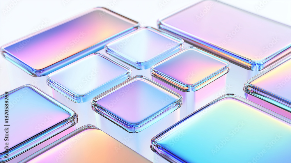 Poster Iridescent glass cubes and rectangles creating abstract pattern