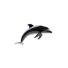 A black dolphin leaps gracefully through the air, showcasing agility and strength against a clear backdrop.