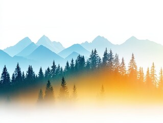 Obraz premium Misty mountain sunrise a serene landscape