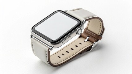 Smartwatch with blank screen white background.
