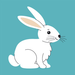 Sitting cartoon white rabbit children's illustration. Cute animal.