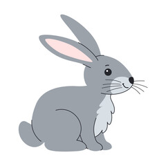 Gray forest sitting rabbit children's illustration. Wild hare. Cute baby animal.