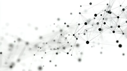 Abstract network of black dots and lines on a white background.