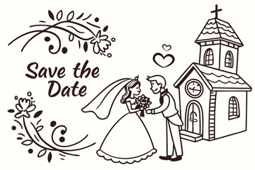 Simple illustration with wedding motif. June Bride.