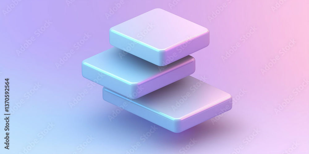 Poster three glossy square platforms floating on gradient background