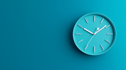 Minimalist turquoise clock showing time on turquoise background