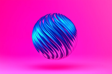 Fototapeta premium Blue twisted sphere floating on pink background: abstract 3d illustration