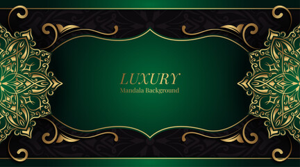 Luxury green background with golden mandala ornament