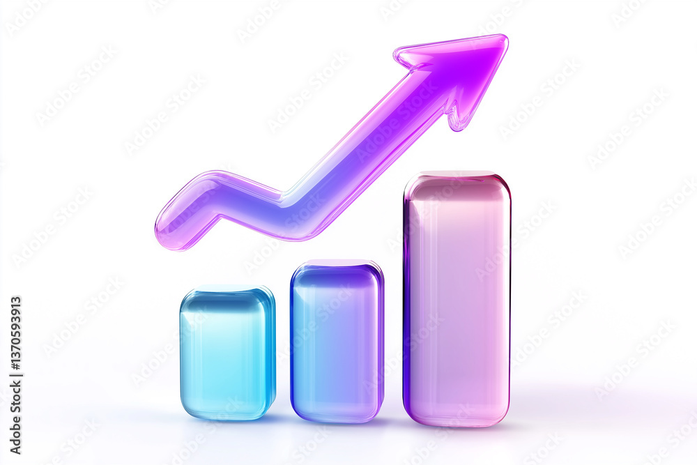 Aufkleber growing bar graph with upward arrow showing increasing statistics