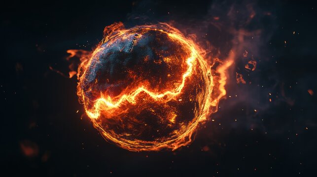 A fiery sphere with bright heat and energy, bursting with hot abstract texture.