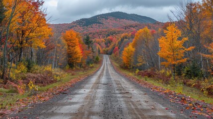 Obraz premium Autumnal Mountain Road Extends into Colorful Forest