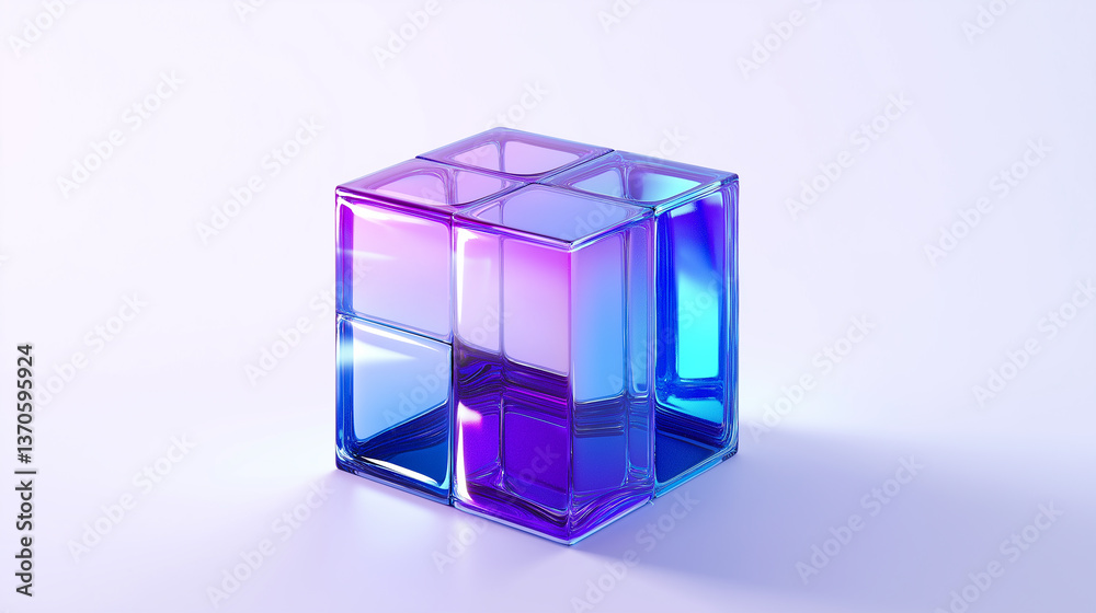 Poster Glass cube showing gradient colors on white background