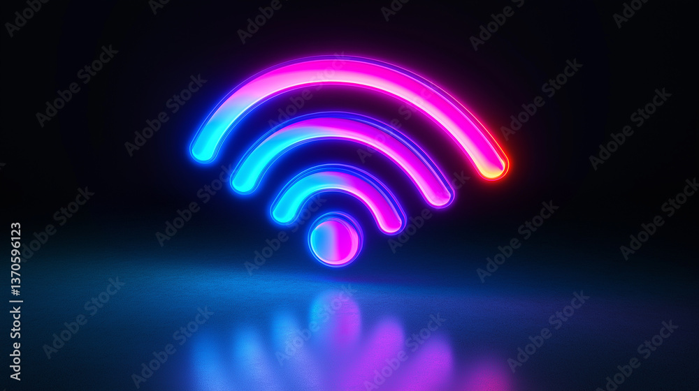 Poster glowing neon wi-fi symbol representing wireless internet connectivity