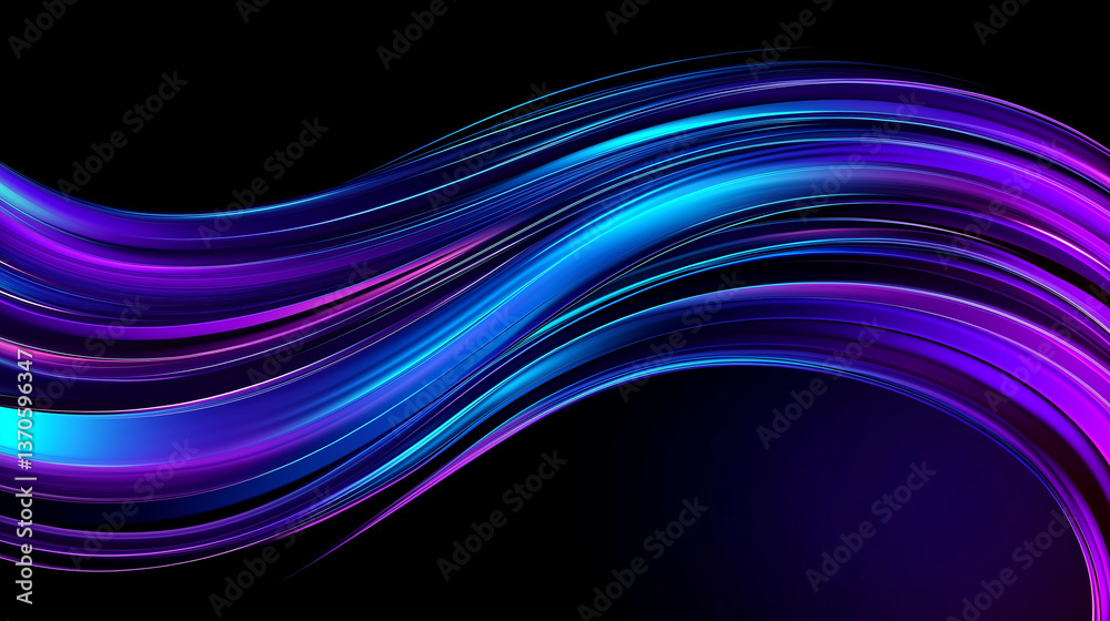 Poster Abstract flowing lines creating a colorful wave pattern on black background