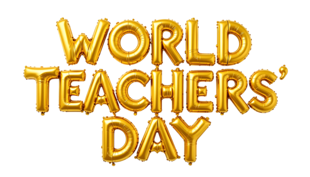 Golden balloon text World Teachers' Day png
