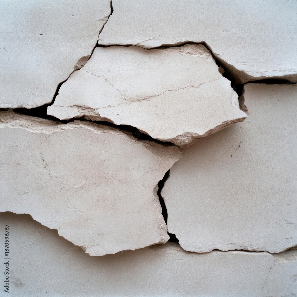 Poster Close up of cracked generic term with rough texture and jagged edges showing signs of age damage and structural issues