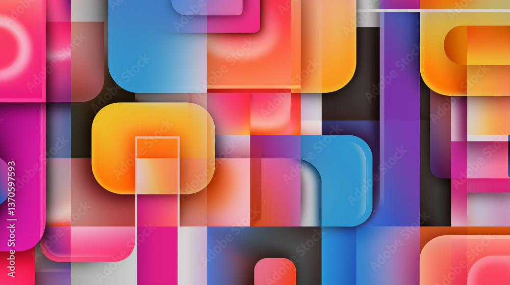 Poster Colorful rounded rectangles creating modern abstract background