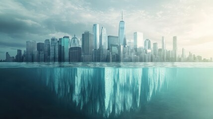 Fototapeta premium Manhattan's Underwater Fate: A Climate Change Allegory