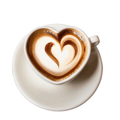 Heart-shaped cup of coffee with cream
