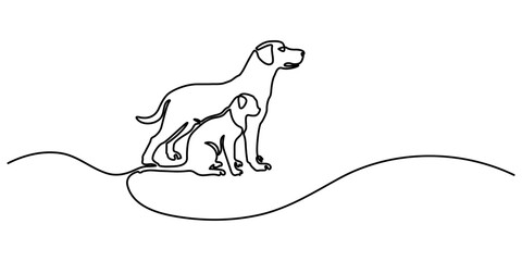 One continuous line drawing of a retriever dog sitting and relaxing. editable stroke. Minimalist Black Design. One Continuous Line Drawing of Pets Icon. vector illustration.
