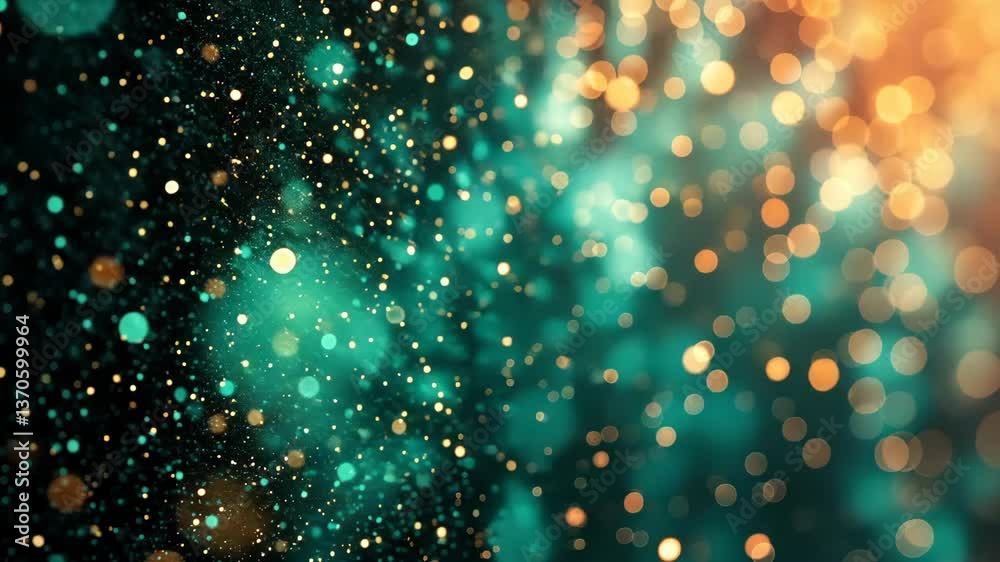 Poster mesmerizing teal and gold bokeh lights shimmer and dance, creating a magical and enchanting atmosphe