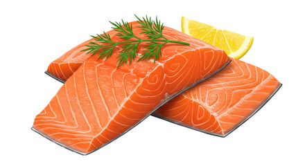 Isolated Salmon Fillets with Lemon and Dill