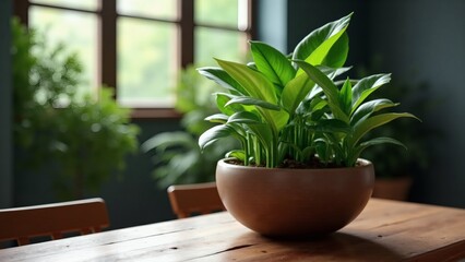 Fototapeta premium Indoor plant wooden table modern arrangement