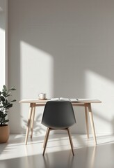 Modern minimalist home office setup with natural light