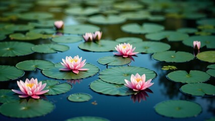 Lotus water lilies vibrant floral pattern lake