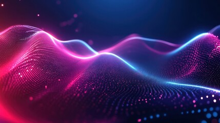 Fototapeta premium Abstract Digital Landscape: Neon Waves of Pink and Blue Particles