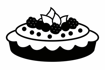 fruit tart with berries and cream line art vector