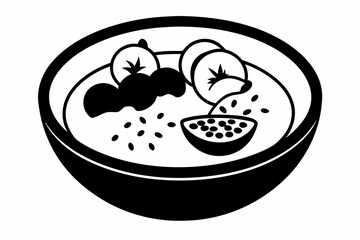 smoothie bowl with fruits and seeds line art vector
